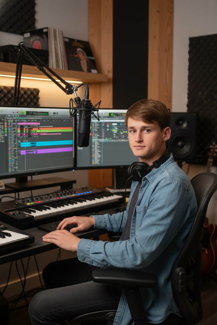 Guillaume dans son studio de production musicale